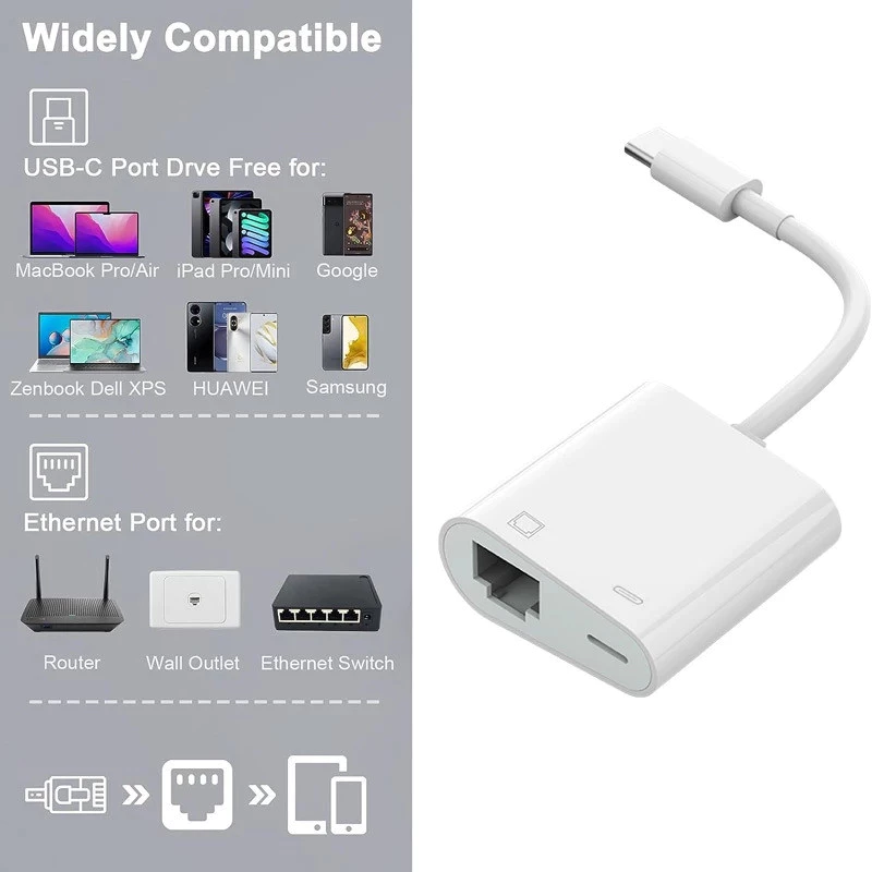 [VN] Cổng Mạng LAN Cho Điện Thoại Lightig/Type-C 100Mpbs Cổng Sạc RJ45 Ethernet hỗ trợ Táo/Android