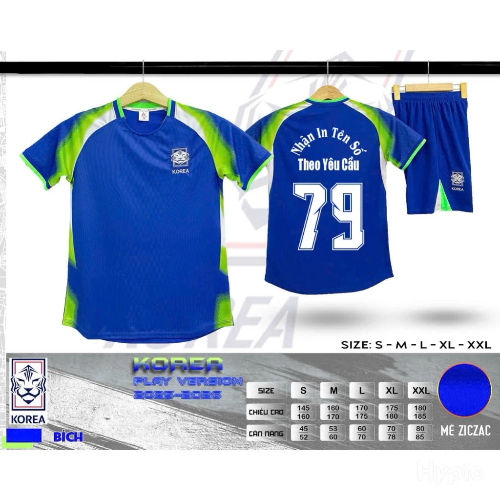 Bộ Quần Áo Đá Banh Korea xanh Bích  2025 (Nhận In Tên Số) Thun Lạnh Cao Cấp Logo Thêu Nam Nữ Top Sport