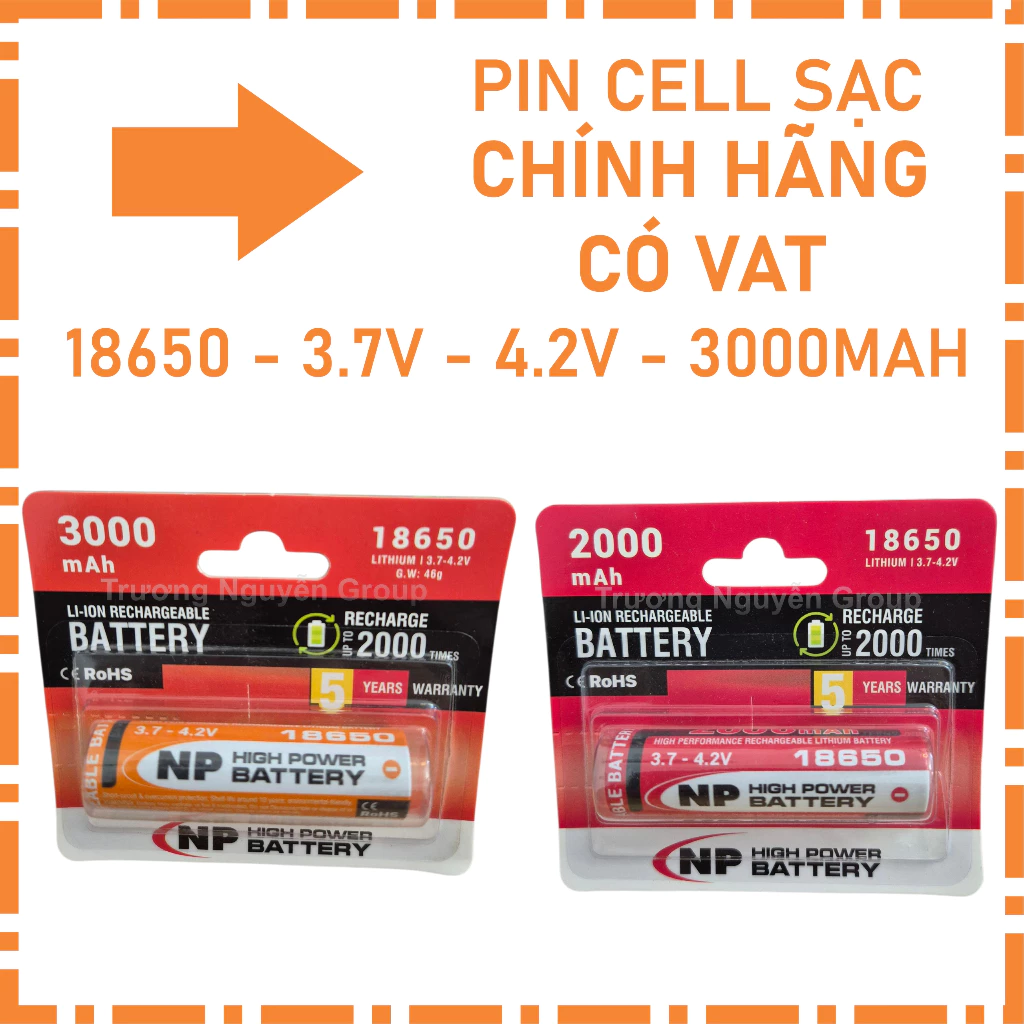 Pin Cell Sạc Dung Lượng Cao 7400 MHW / 11.100 MWH 18650 3.7V Chính Hãng NP - Có Xuất Hóa Đơn Đỏ VAT