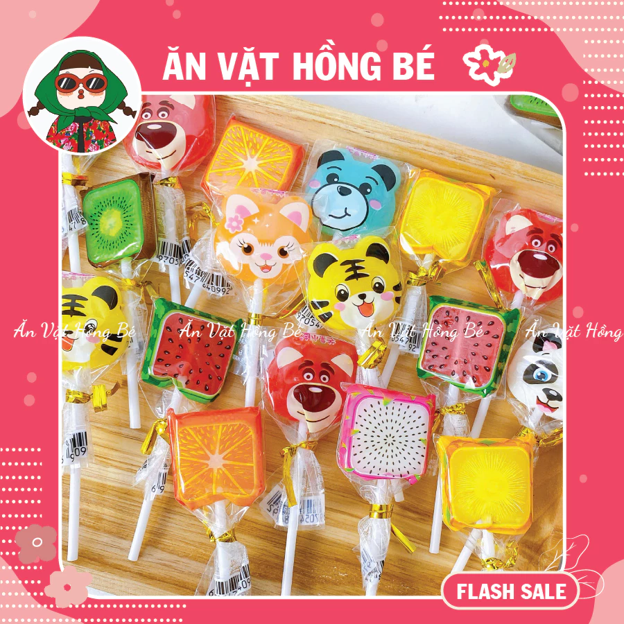[10 CHIẾC] Kẹo mút trái cây bốn mùa hình gấu, mèo, thỏ, trái cây cute cho bé, đồ ăn vặt