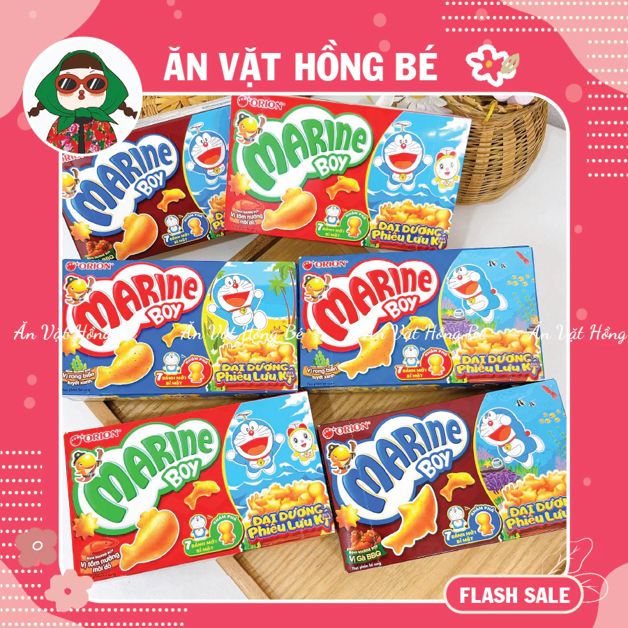 Bánh Cá Marine Boy Orion, Snack Bim Cá Ăn Liền Các Vị (Hộp 35g), Đồ ăn vặt tuổi thơ