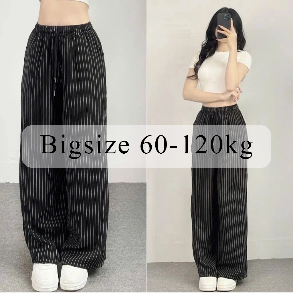 Quần kẻ nữ 120kg, quần ống rộng kẻ 3 màu lưng chun thoải mái, form rộng phong cách Hàn Quốc SOC01