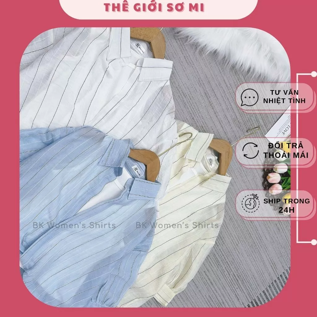 Áo Sơ Mi Nữ Kiểu Xoắn Lai Tay Lửng Vải Voan Mỏng Mát Thêu Ngựa Có Kèm Balỗ