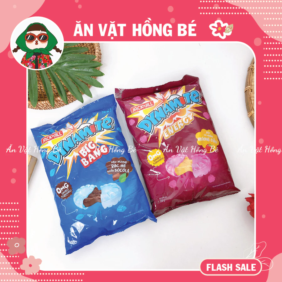 Kẹo Dynamite Big Bang (Gói 308G), kẹo cứng hương vị Bạc Hà/Dâu, đồ ăn vặt