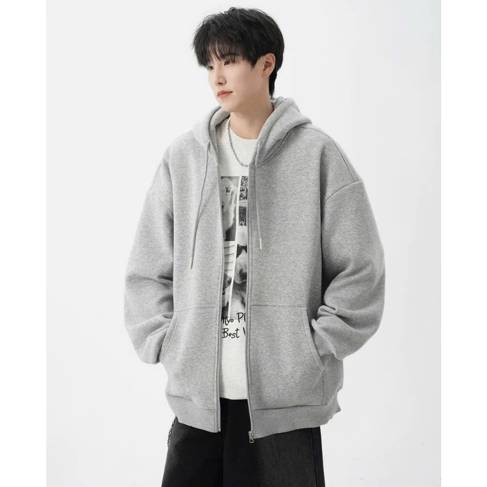 Áo Khoác Nỉ Hoodie Zip Khóa Kéo Trơn Có Túi Trong Form Rộng Nam Nữ Nón 2 Lớp Chất Nỉ Bông