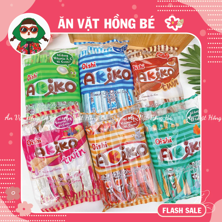 Bánh Snack Que Akiko đủ các vị (Gói 140g), Snack Que Nhân Đủ Vị Akiko Oishi, Đồ ăn vặt cổng trường