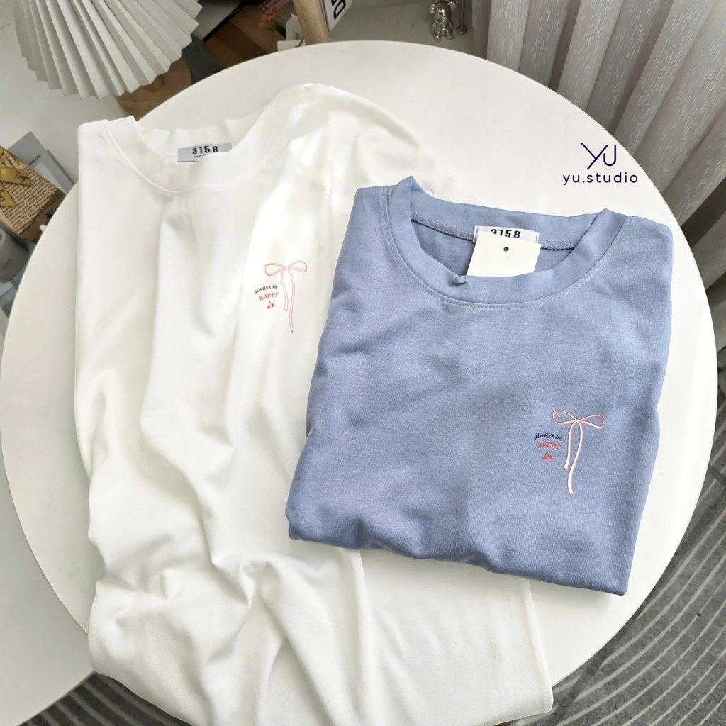 Áo thun nữ YUSTUDIO 3158, áo thun form rộng, áo tay lỡ, áo 3158, áo cotton khô 3158 mẫu Nơ Cherry