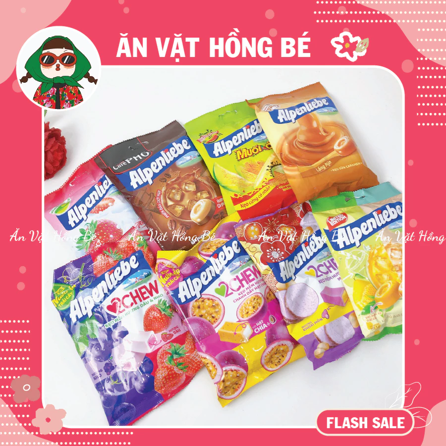 Kẹo béo cứng mềm ALPENLIEBE các vị DẠNG GÓI (trà sữa,kem sữa, dâu nho, sữa, dâu, xoài muối ớt)