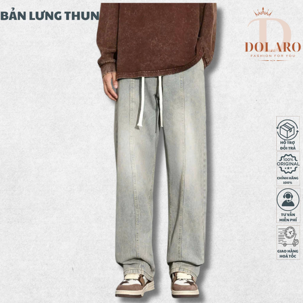Quần Jean Nam Ống Rộng Suôn DOLARO – Basic, Dày Dặn, Chuẩn Phong Cách 2025