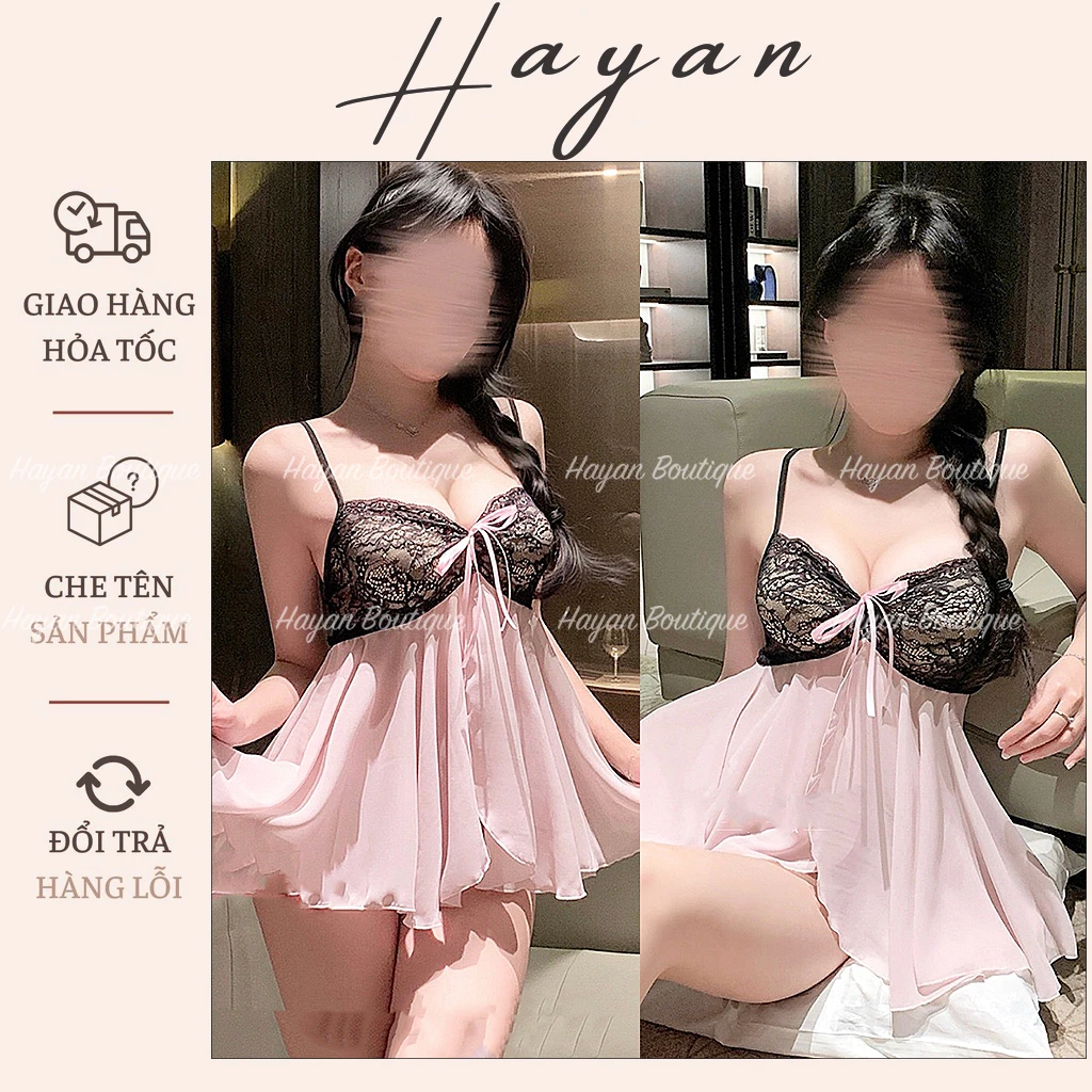 HT19 Váy ngủ 2s sexy buọc nơ dáng xoè tôn dáng,đồ ngủ ren xuyên thấu gợi cảm HT19