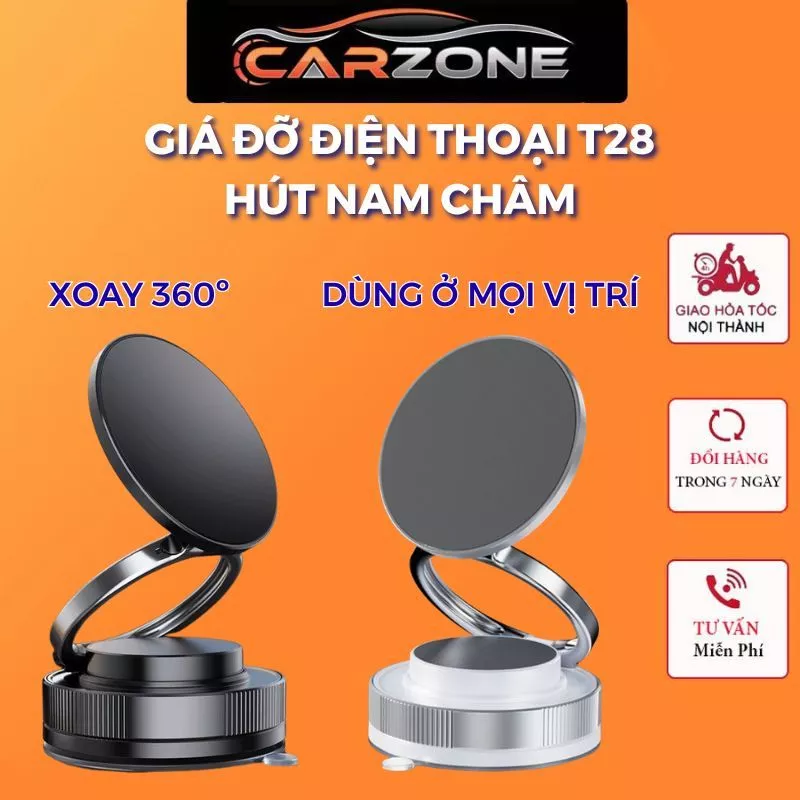 Giá Đỡ Điện Thoại Ô Tô Từ Tính T28 – Xoay 360 Độ, Gắn Chắc Mọi Bề Mặt, Hút Mạnh