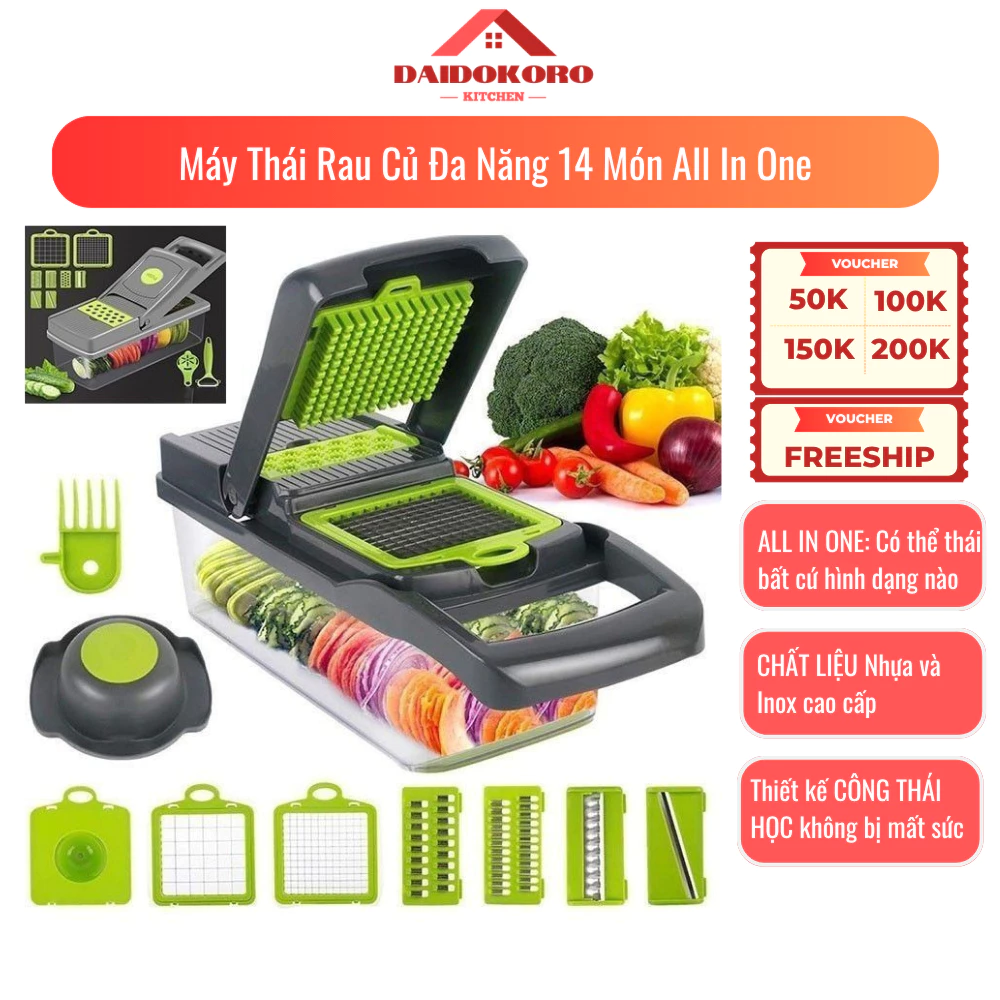 Máy Cắt Thái Rau Củ Đa Năng Cao Cấp 14 MÓN Cắt Các Loại Rau Củ Theo Các Kiểu Dáng Chất Liệu Cao Cấp