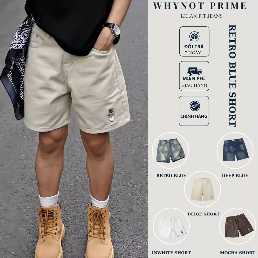 Quần Short Jean Nam Beige Short Jeans Form Trên Gối WN PRIME | Quần Đùi Nam Màu Nâu Có BigSize