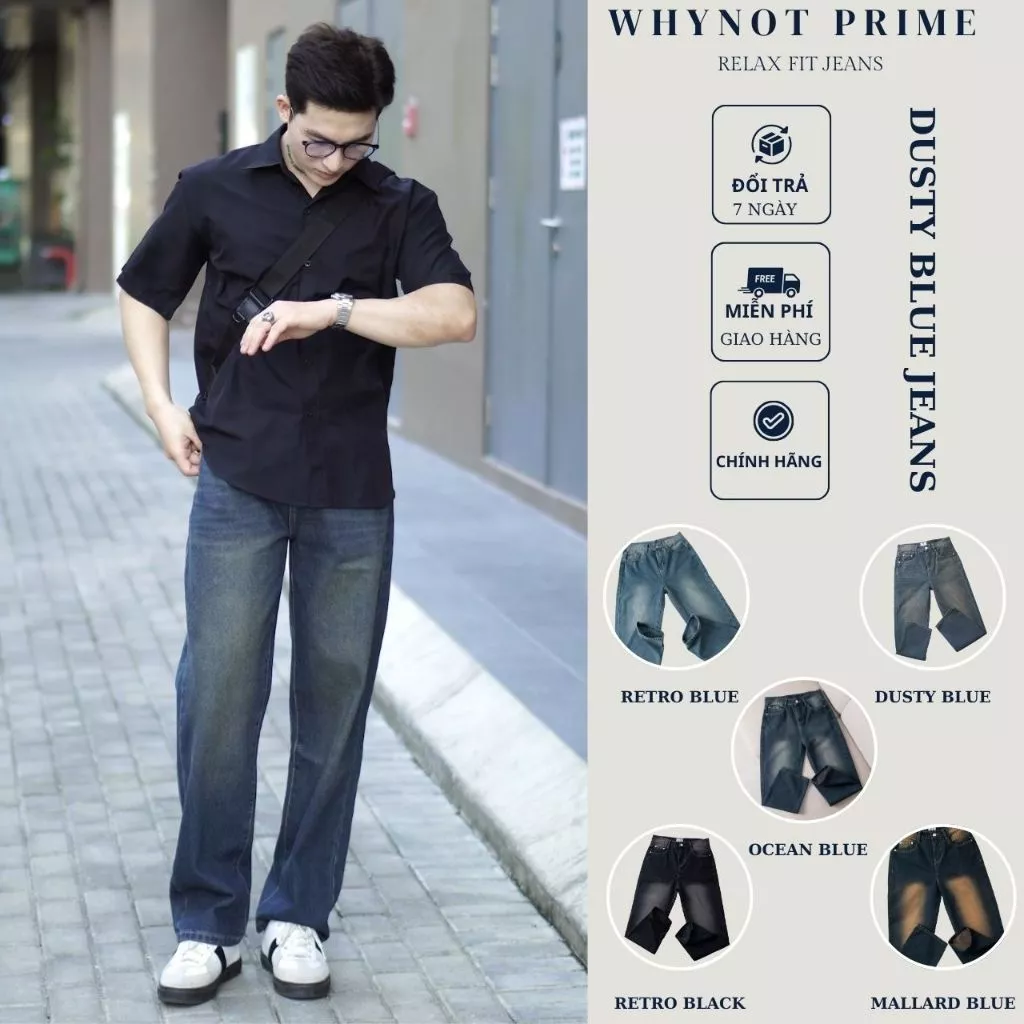 Quần Jean Ống Suông Đứng Wash Màu Dusty WN PRIME | Quần Bò Nam Nữ Form Suông Rộng Có BigSize