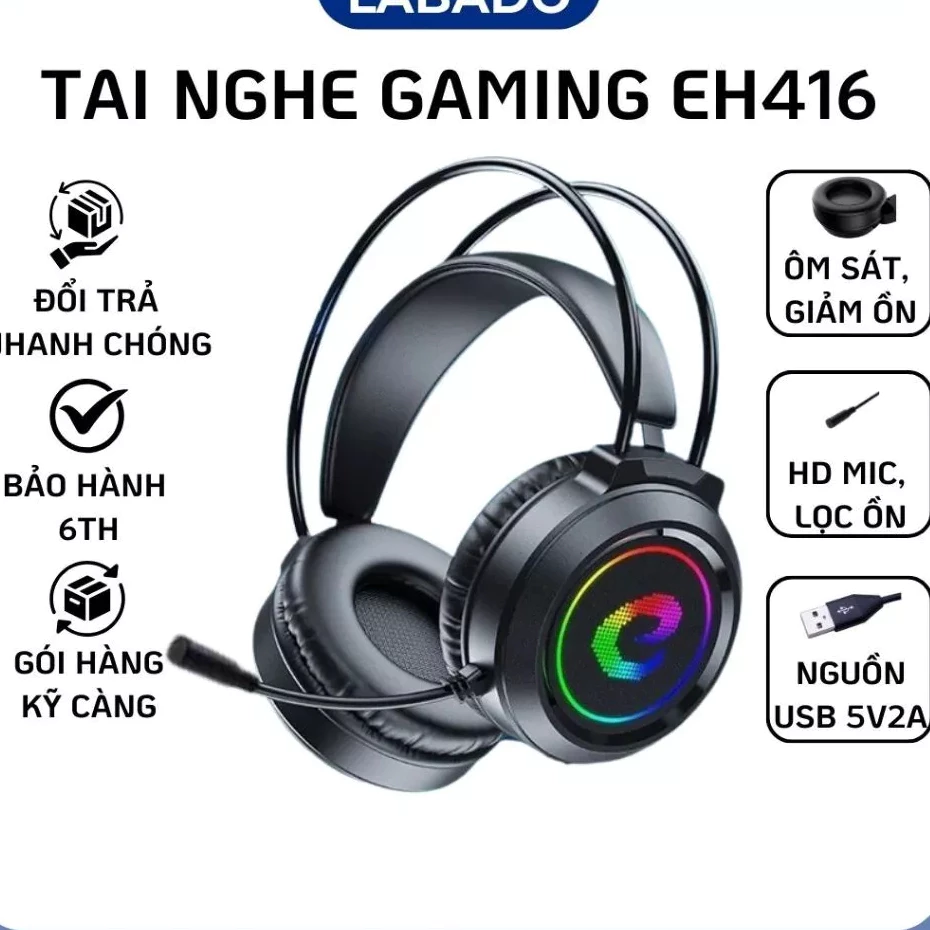 Tai Nghe  Chụp Tai EH416-P9, Jack USB Tích Hợp Nghe, Mic, Led Cho PC Laptop  HOT-VINATECH