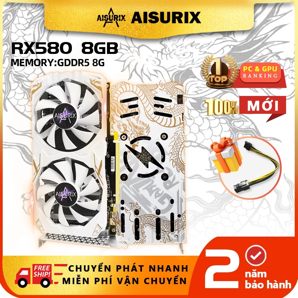 AISURIX NEW RX580 8GB Graphics Card GDDR5 256Bit Computer GPU Video Card AMD For Gaming Working