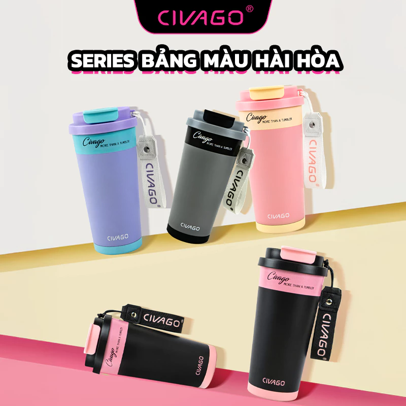 CIVAGO(17OZ)cốc cà phê lõi tráng men chống gỉ 304 hai lớp chân không, dùng ống hút hoặc uống trực tiếp, giữ nóng giữ lạn
