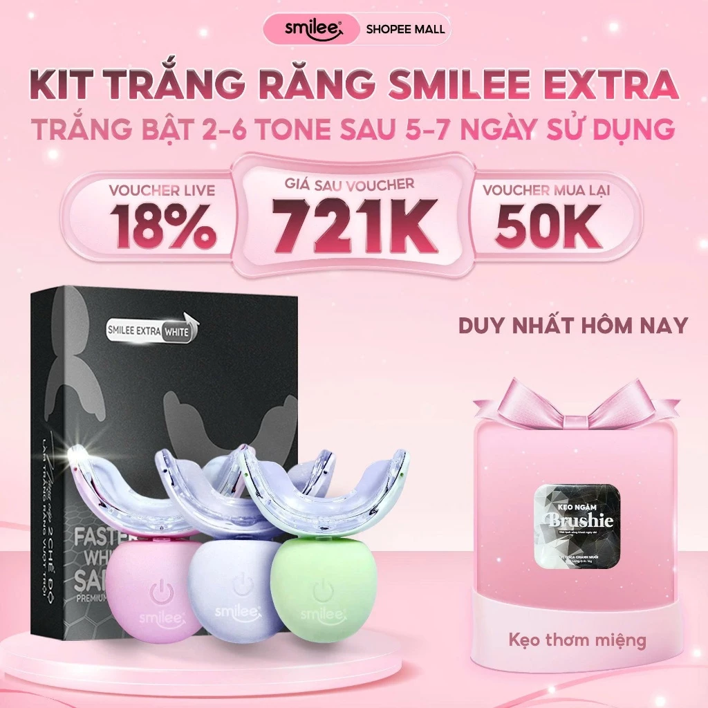 [GIÁ 747K TẠI LIVE SHOP] Trắng răng Smilee Extra, trắng răng từ 2-6 tone sau một liệu trình. Hàng chính hãng