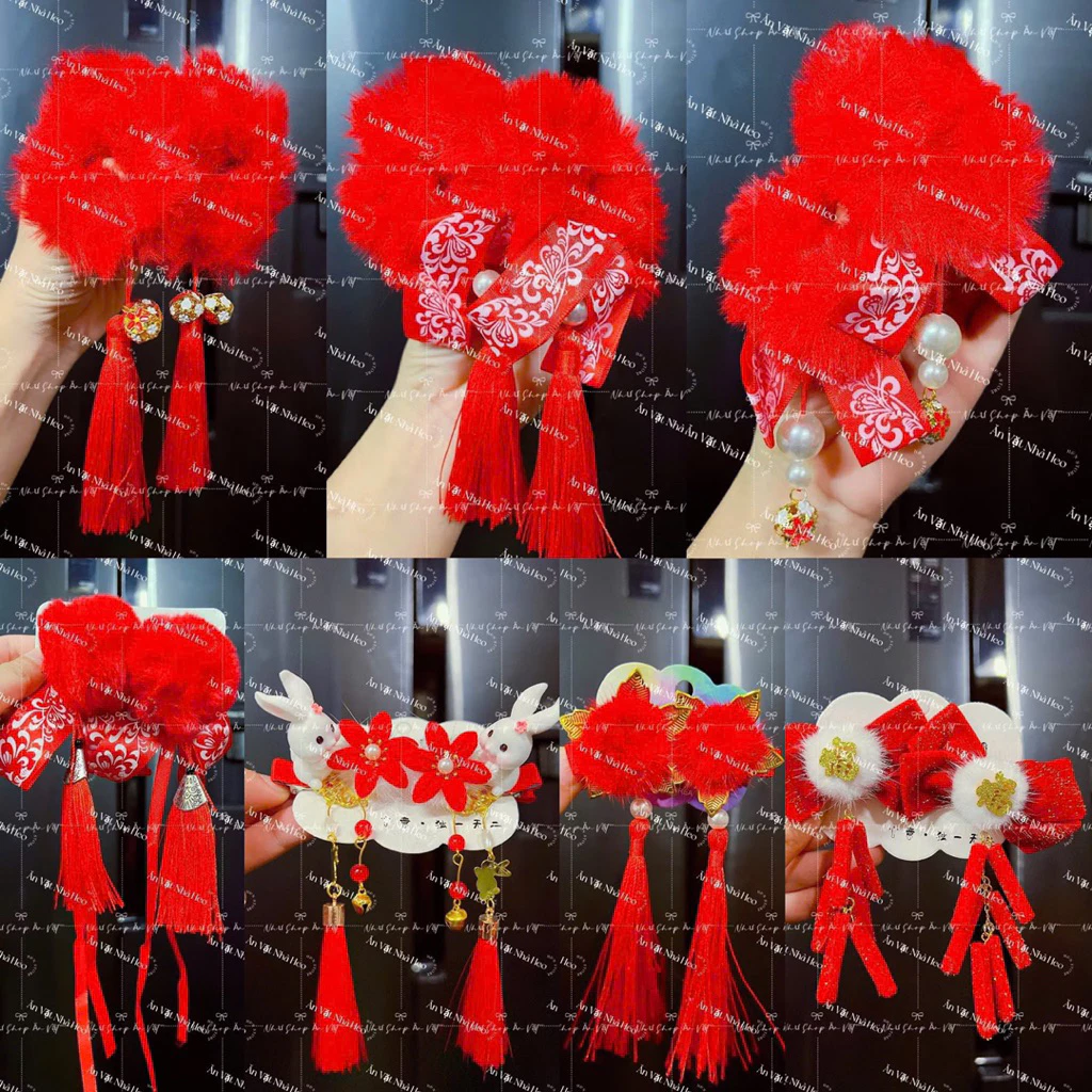 Set kẹp tóc tua rua đáng yêu cho bé gái