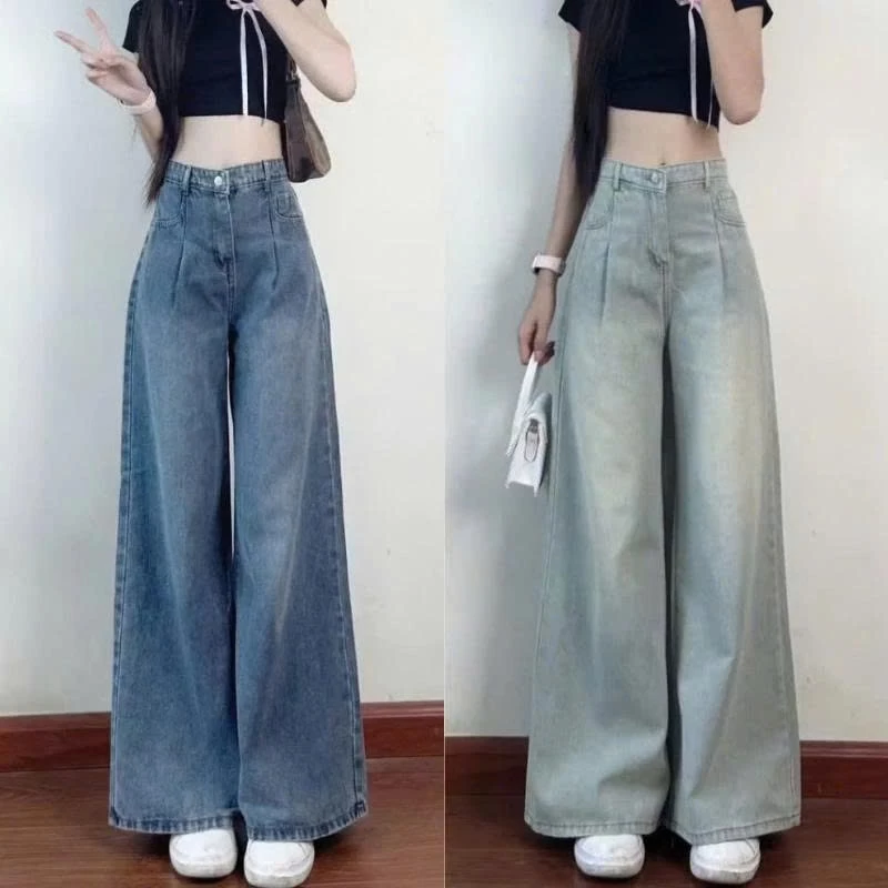 Quần Jean Nữ Ống Suông Rộng Wash Retro Màu Đen Xám Cạp Cao HARI, Quần Bò Nữ Dáng Xuông Smoke Phong Cách Ulzzang 2024