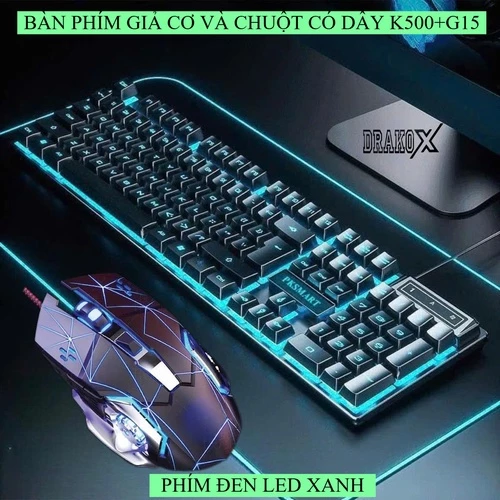 Bàn phím chuột máy tính giả cơ K500 và G15 có Led RGB xuyên chữ cao cấp cho máy tính laptop-Bảo Hành 6 tháng