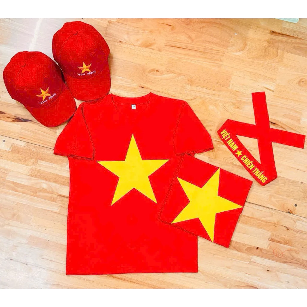 Áo cờ đỏ Sao vàng chất vải cotton mềm mại thoáng mát đủ size cho bé và người lớn