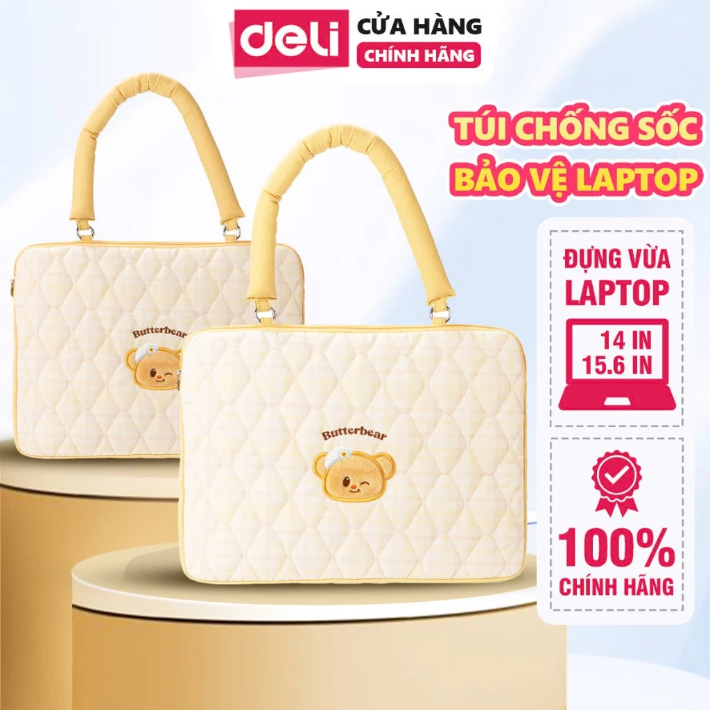Túi Chống Sốc Bảo Vệ Laptop Deli - Túi Đựng Laptop Hình Butter Bear Macbook Laptop Size 14,15.6Inch