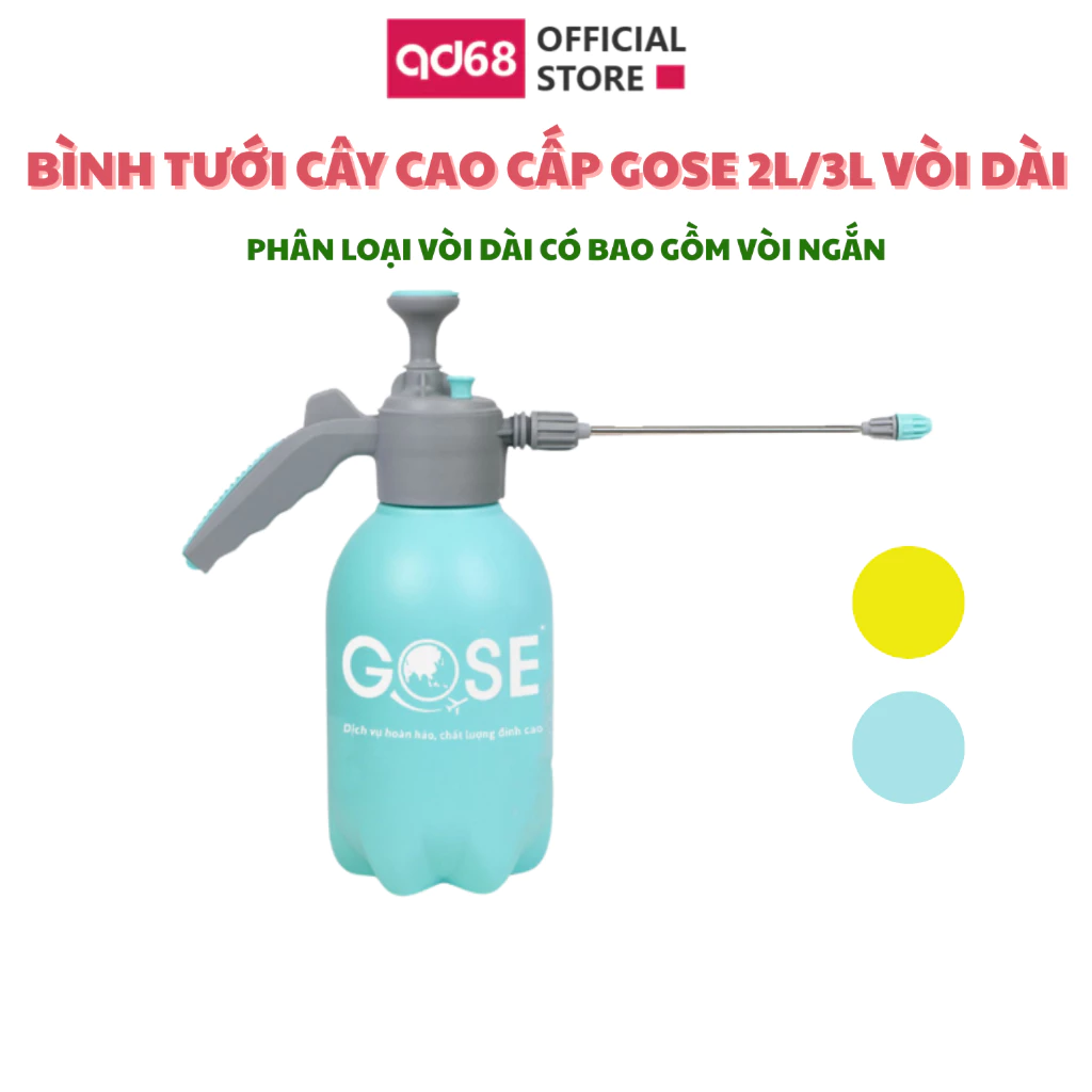 Bình tưới cây cao cấp vòi dài GOSE 2Lit/3Lit 2 chế độ phun sương, phun nước có khóa tự động