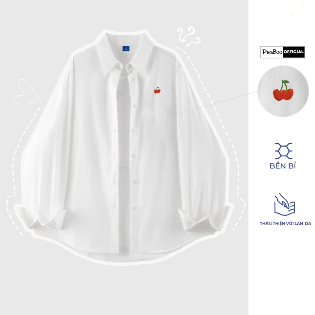 Áo Sơ Mi Thô Thêu Mã Purple Heart Dài Tay Unisex By PEABOO Form Rộng Thoáng Mát Dành Cho Nam Nữ