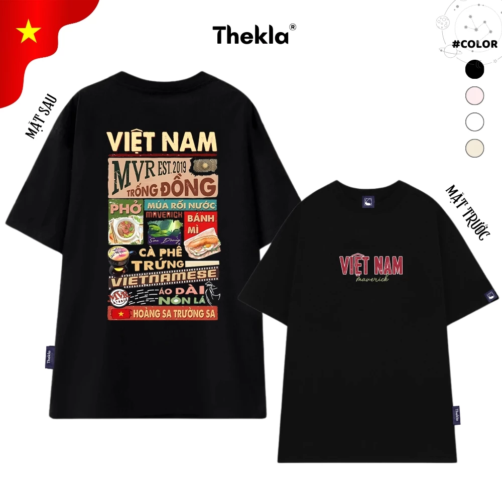 Áo Thun, Áo Phông Unisex By Thekla BST86 Việt Nam Trống Đồng Chất Cotton Co Giãn Thoáng Mát Form Rộng Cho Nam Nữ