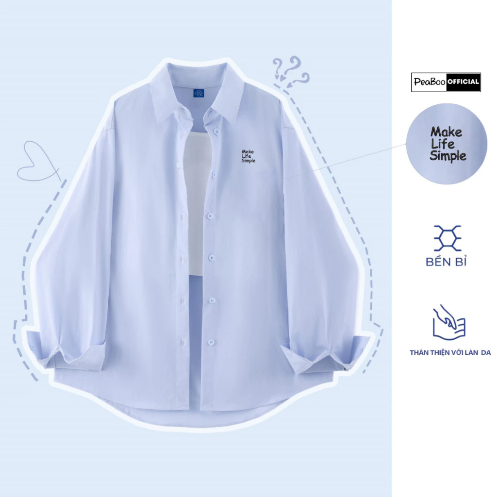 Áo Sơ Mi Nữ Thô, Sơ Mi Nam Nữ Dài Tay Unisex Mã Trơn Basic By PEABOO, Kiểu Dáng Hàn Quốc, Form Rộng, Mềm Mại, Thoáng