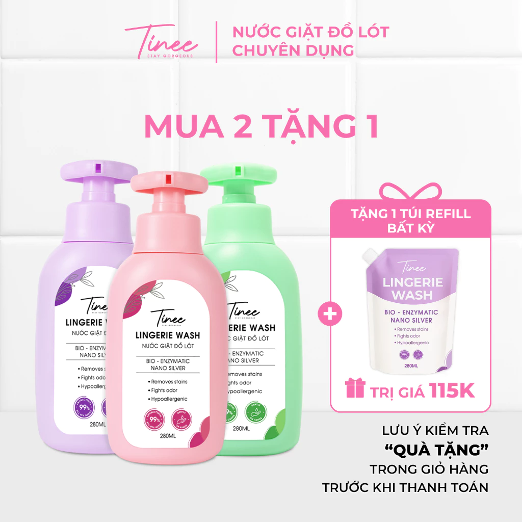 [MUA 2 TẶNG 1] Nước Giặt Đồ Lót Chuyên Dụng TINEE 280ml Hạn Chế Nấm Khuẩn, Dịu Nhẹ