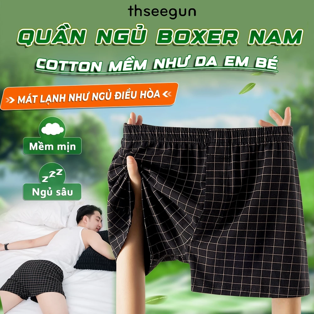 Quần Đùi Ngủ Cho Nam Mặc Nhà Thseegun, Chất Liệu Cotton Thoáng Khí, Co Giãn Dáng BOXER, Vừa Vặn, Co Giãn Thoáng Mát