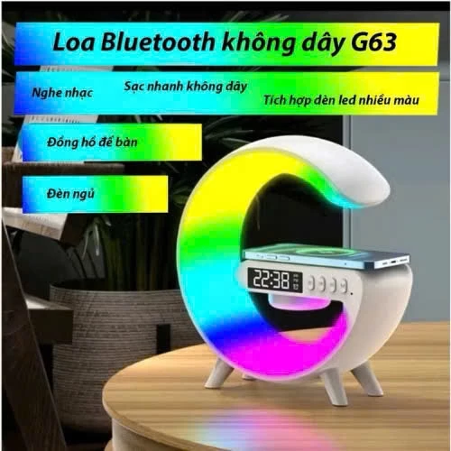 Loa Bluetooth G63 Đa Chức Năng, Đen Led RGB Nháy Theo Nhạc, Sạc Nhanh Không Dây, Tích Hợp Đồng Hồ Báo Thức