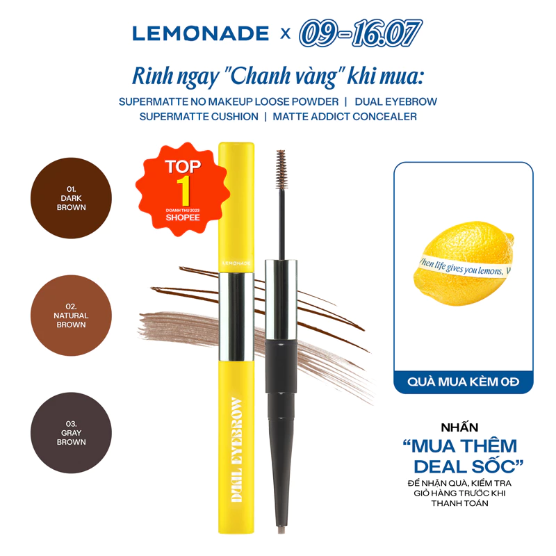 Chì kẻ mày 2 đầu Lemonade Dual Eyebrow 2.75g
