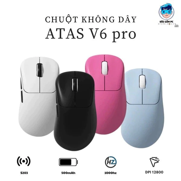 Chuột gaming không dây ATAS V6 PRO - 3 mode - Pin 500mAh - Có app - DPI 12 800