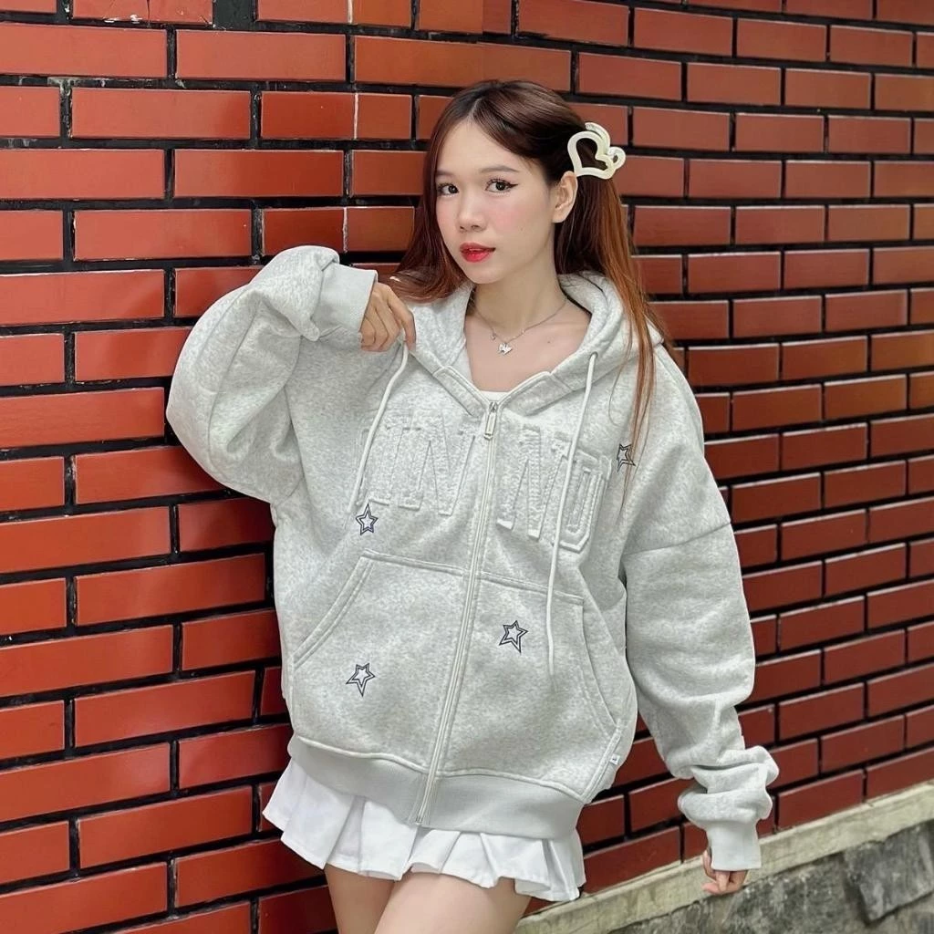 HODDIE BOXY-Áo Khoác Zip Boxy CINDDYBRAND In Hình Ngôi Sao Nam Nữ-HBC004