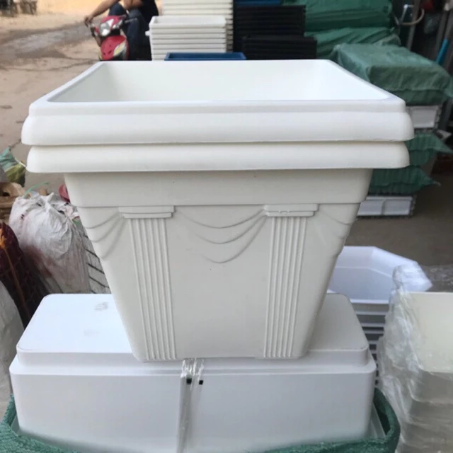 Chậu nhựa vuông trồng hoa cây cảnh, hoa văn cổ điển dày xịn sang trọng tiện dụng