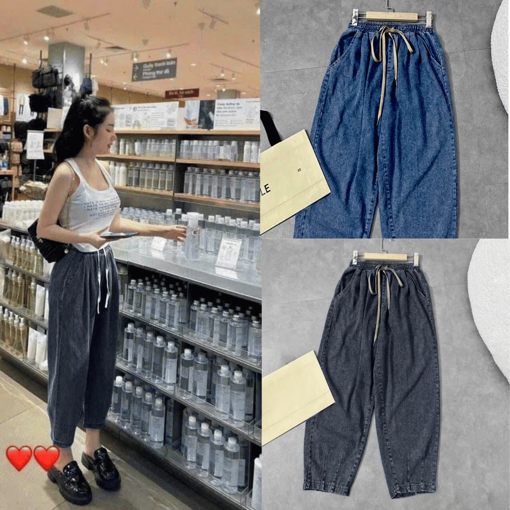 Quần Jean Mềm Dáng Baggy Cạp Cao Chun Lưng Cho Nữ [M01]