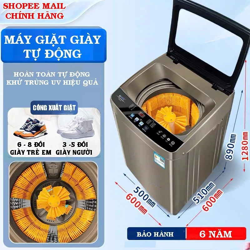 Máy giặt giày tự động 100%, Giặt, Vắt, Sấy, Khử Khuẩn - Tích hợp bàn chải đánh giày thông minh - Bảo Hành 6 Năm