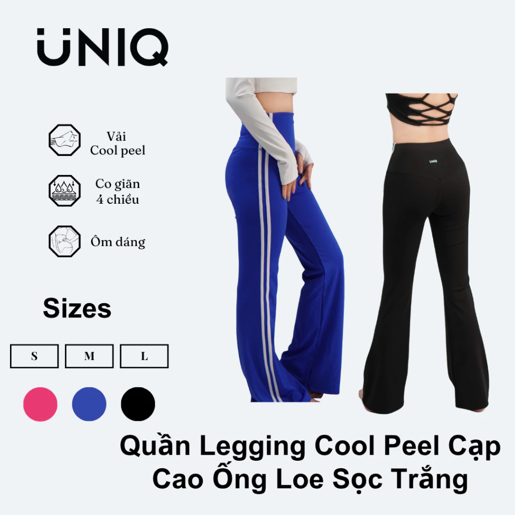 Quần Legging Gym Yoga Nữ UNIQ Cool Peel Cạp Cao Ống Loe Sọc Trắng
