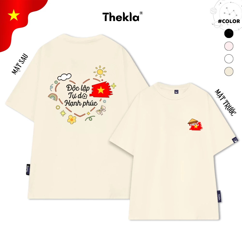Áo Thun, Áo Phông Unisex By Thekla BST88 Trái Tim Độc Lập Chất Cotton Co Giãn Thoáng Mát Form Rộng Cho Nam Nữ