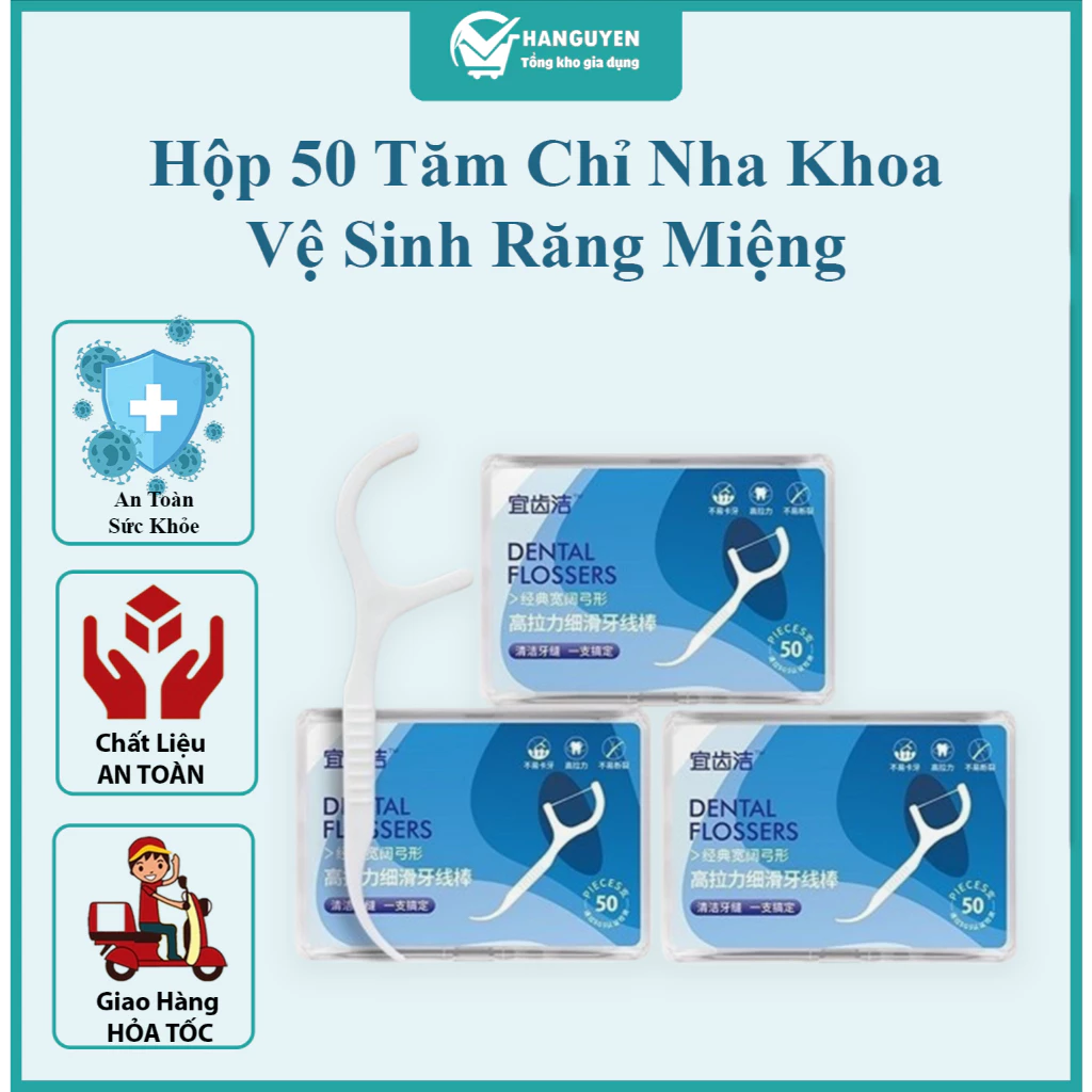 Hộp 50 Chiếc Tăm Chỉ Nha Khoa vệ sinh kẽ răng chân nướu chuyên dụng #A239