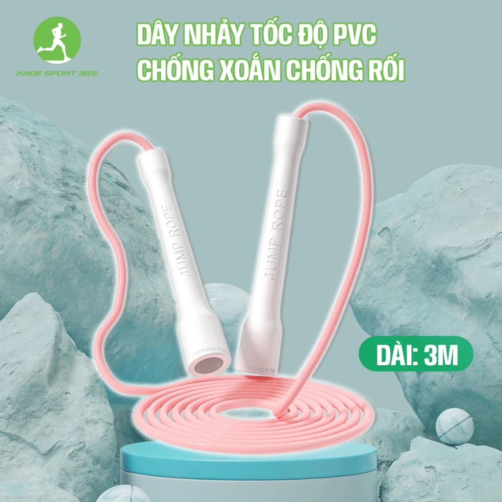 Dây nhảy thể dục tốc độ PVC dày 6mm chống xoắn dây dài 2m8, Tập thể lực, Gym, Cadio tại nhà - Khoesport