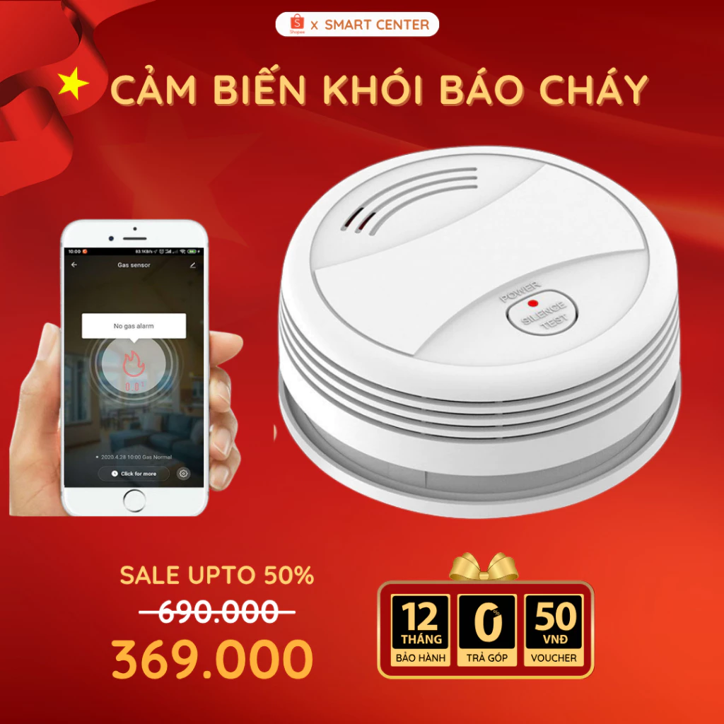 [HỎA TỐC] Cảm Biến Khói Báo Cháy KAW -  Âm Thanh 90DB, Dễ Lắp Đặt, Kết Nối Ứng Dụng Thông Minh
