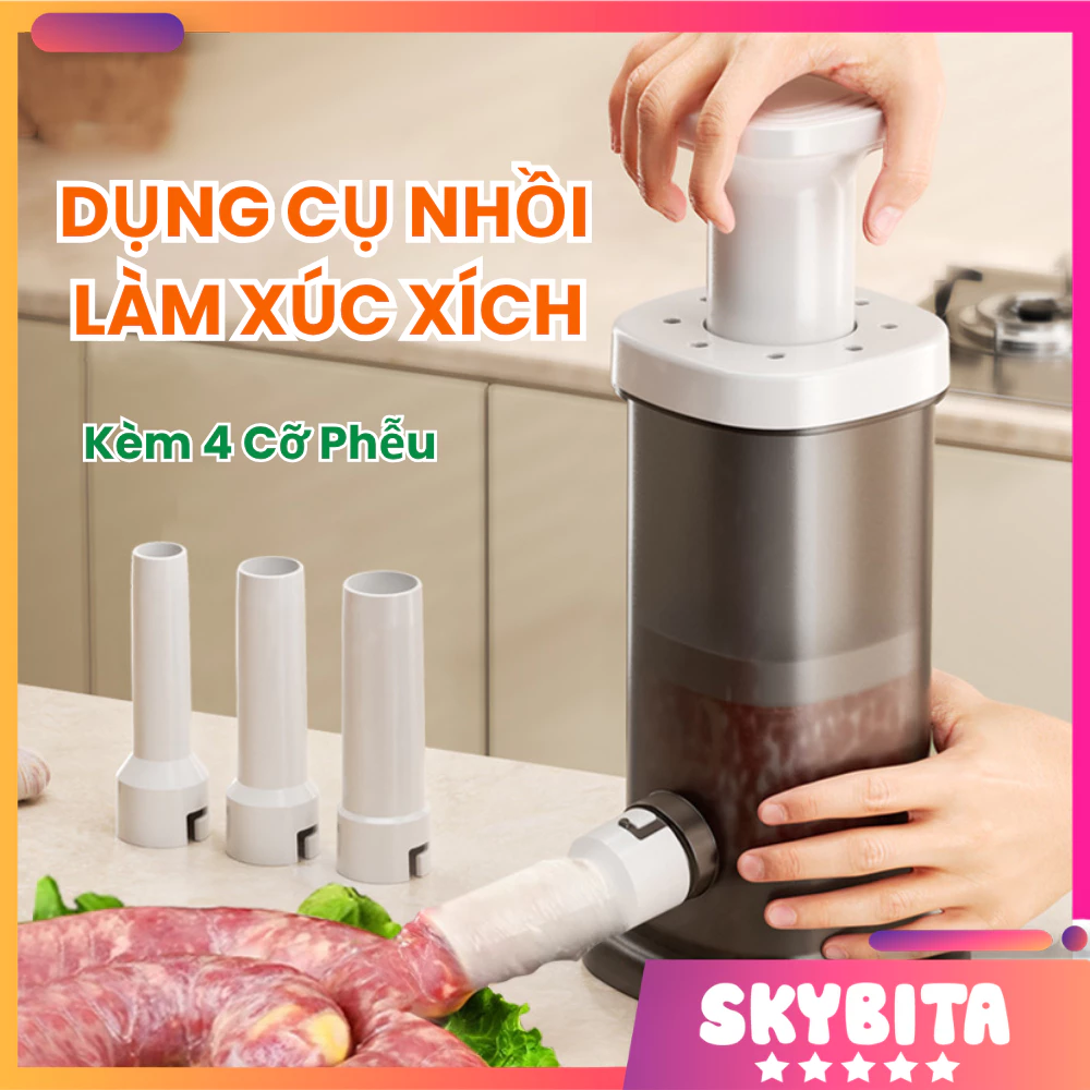 Dụng cụ nhồi lạp xưởng, nhồi xúc xích, máy đùn thịt đa năng với 4 cỡ phễu nhồi linh hoạt