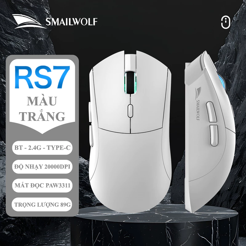Chuột không dây chuyên game SMAILWOLF RS7 kết nối 3 chế độ sử dụng mắt đọc PAW3311 với độ nhạy lên đến 20000DPI