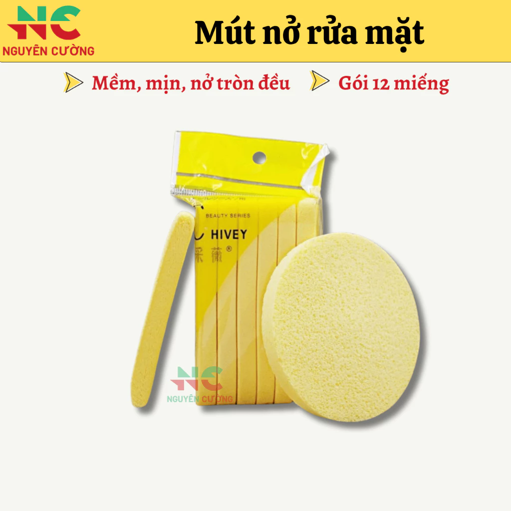 Lẻ 1 gói 12 miếng Mút nở rửa mặt mềm, mịn, nở tròn đều cho Spa, TMV