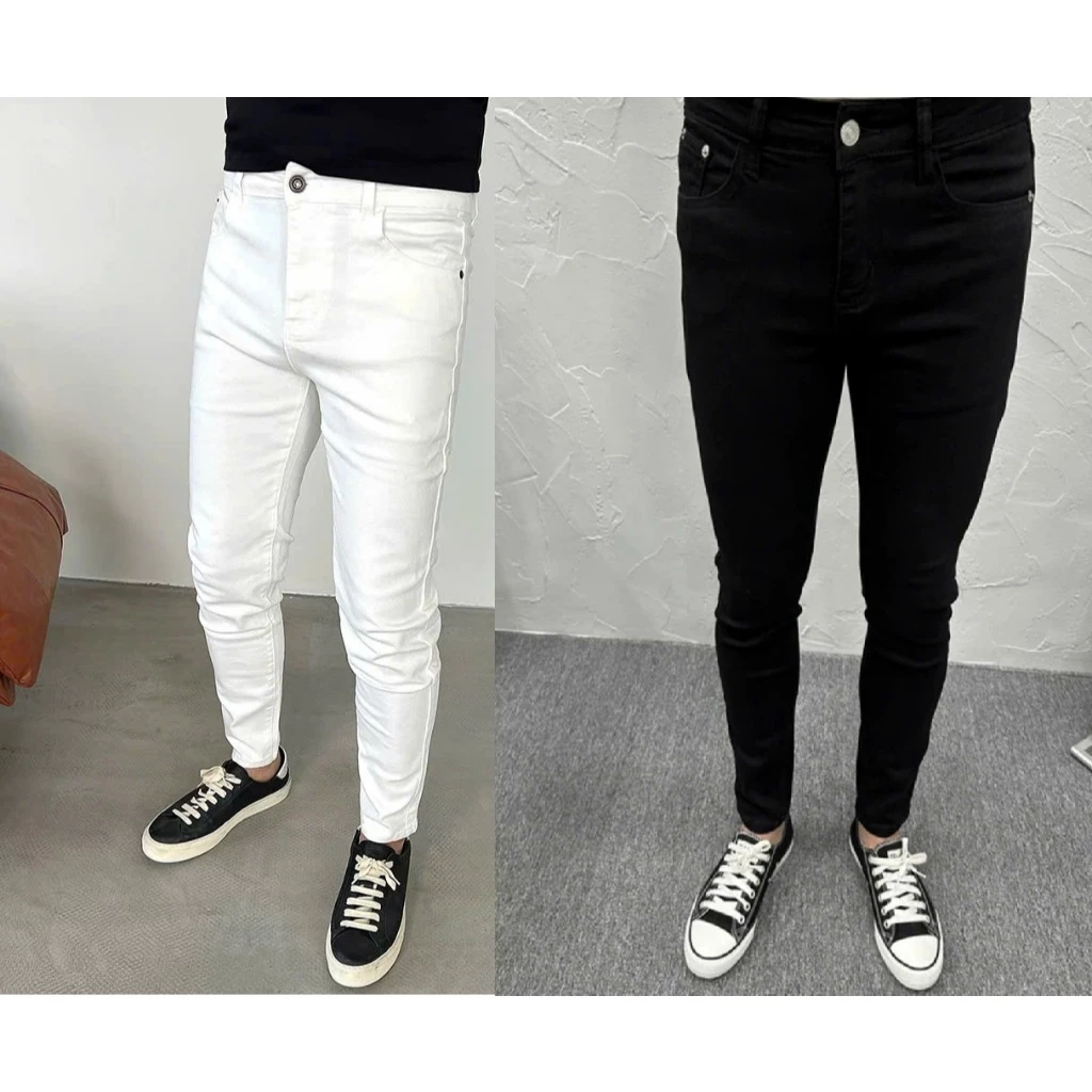 [Có size đại] QUẦN JEAN NAM ĐEN TRẮNG TRƠN VẢI DÀY ĐẸP CO GIÃN ỐNG CÔN DÁNG ÔM BODY X1 QTN