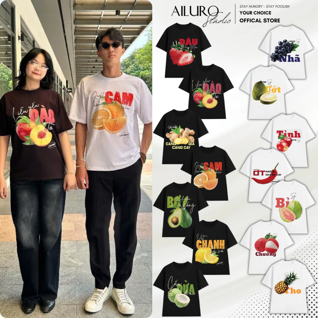 Áo thun unisex Quả Trái Cây mùa hè Mẫu chất 100% Cotton phông tay lỡ nam nữ form rộng